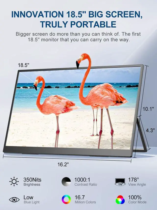 Alt view image 2 of 7 - UPERFECT 100Hz Portable Monitor 18.5" 1080P Gaming Monitor  w/Integrated Stand & VESA HDMI 2*Type C Switch Display
