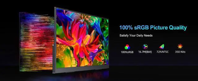 Alt view image 6 of 7 - UPERFECT 100Hz Portable Monitor 18.5" 1080P Gaming Monitor  w/Integrated Stand & VESA HDMI 2*Type C Switch Display