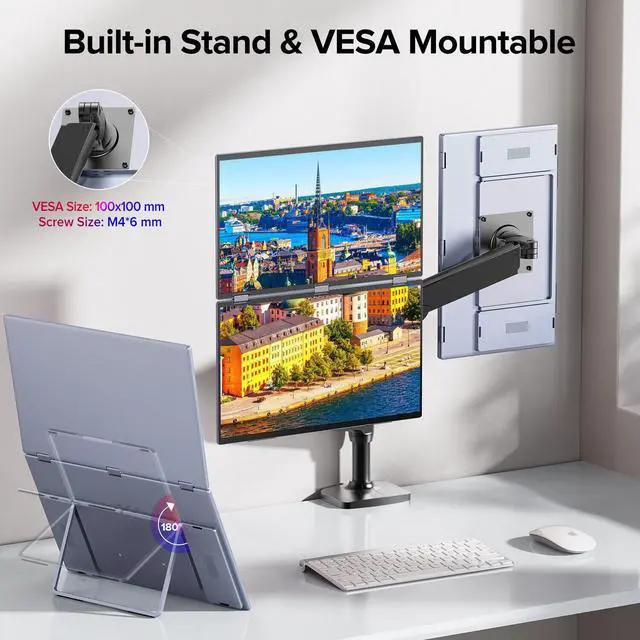 Alt view image 5 of 7 - UPERFECT Dual Monitor 18.5" Stacked Triple Monitor Folding Travel Monitor w/VESA