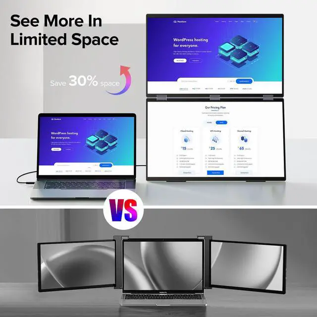 Alt view image 6 of 7 - UPERFECT Dual Monitor 18.5" Stacked Triple Monitor Folding Travel Monitor w/VESA