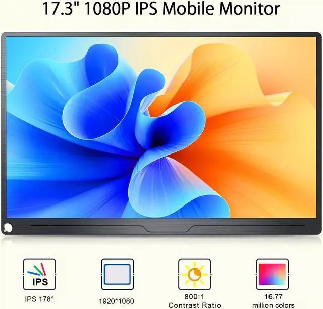 Alt view image 2 of 7 - UPERFECT 17.3" Portable Monitor 1920*1080 FHD Ultra Slim HDR Full HD Second Screen Mini DP Display with VESA