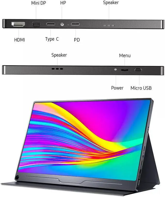 Alt view image 7 of 7 - UPERFECT 17.3" Portable Monitor 1920*1080 FHD Ultra Slim HDR Full HD Second Screen Mini DP Display with VESA