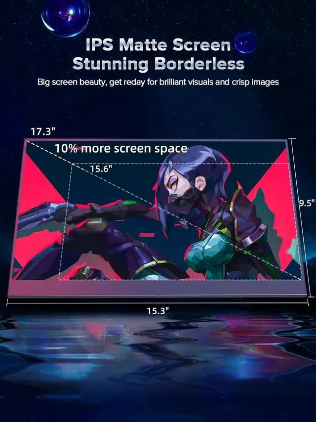 Alt view image 6 of 6 - UPERFECT 17.3" 4K Portable Monitor 3840*2160 Gaming Monitor 100% sRGB HDMI Type C  Ultra HD Gaming Screen w/VESA