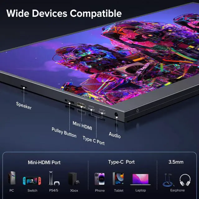 Alt view image 7 of 7 - NEWSOUL 144Hz Portable Monitor 17.3" 2K QHD 2560*1440 FreeSync Gaming Monitor 16:9 VESA