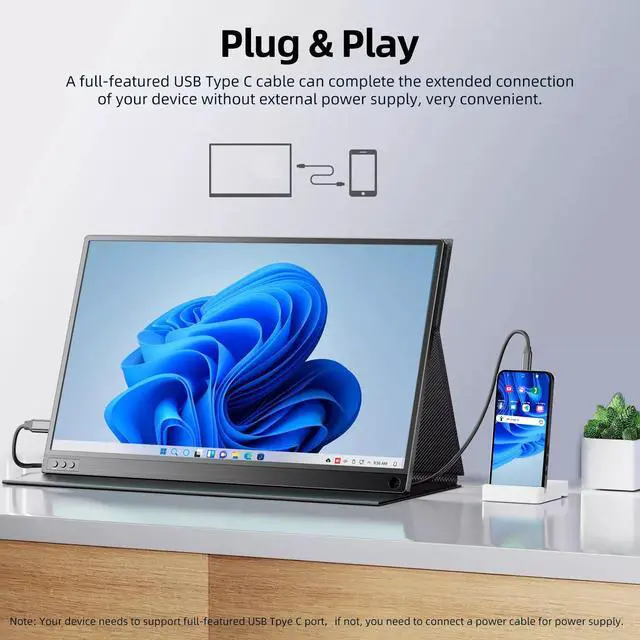 Alt view image 5 of 7 - UPERFECT Portable Monitor 16.1'' 144Hz Portable Gaming Monitor 100% sRGB 1080P HDR FHD Kickstand Screen