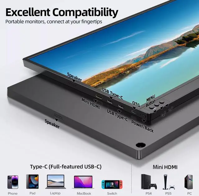 Alt view image 4 of 7 - UPERFECT Portable Monitor 16.1'' 144Hz Portable Gaming Monitor 100% sRGB 1080P HDR FHD Kickstand Screen