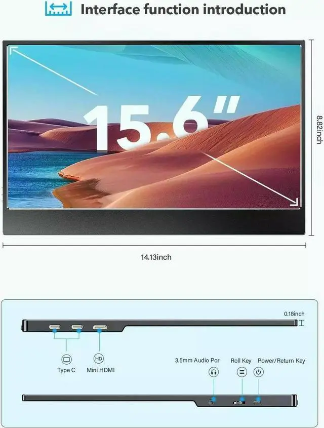 Alt view image 6 of 7 - UPERFECT 15.6" FHD Portable Monitor PC Screen HDMI USB C Monitor with Smart Case