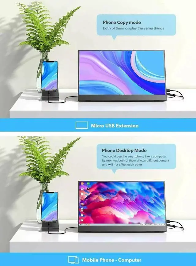 Alt view image 7 of 7 - UPERFECT 15.6" FHD Portable Monitor PC Screen HDMI USB C Monitor with Smart Case