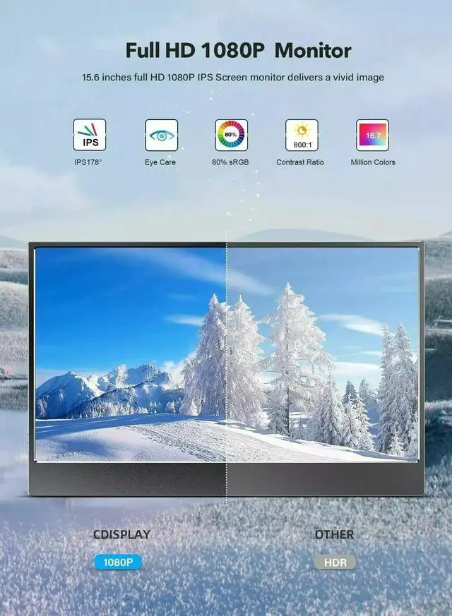 Alt view image 3 of 7 - UPERFECT 15.6" FHD Portable Monitor PC Screen HDMI USB C Monitor with Smart Case