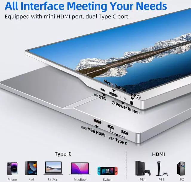 Alt view image 4 of 7 - EVICIV 4K Portable Monitor 3840*2160 4K Portable Display Gaming Monitor USB C OTG