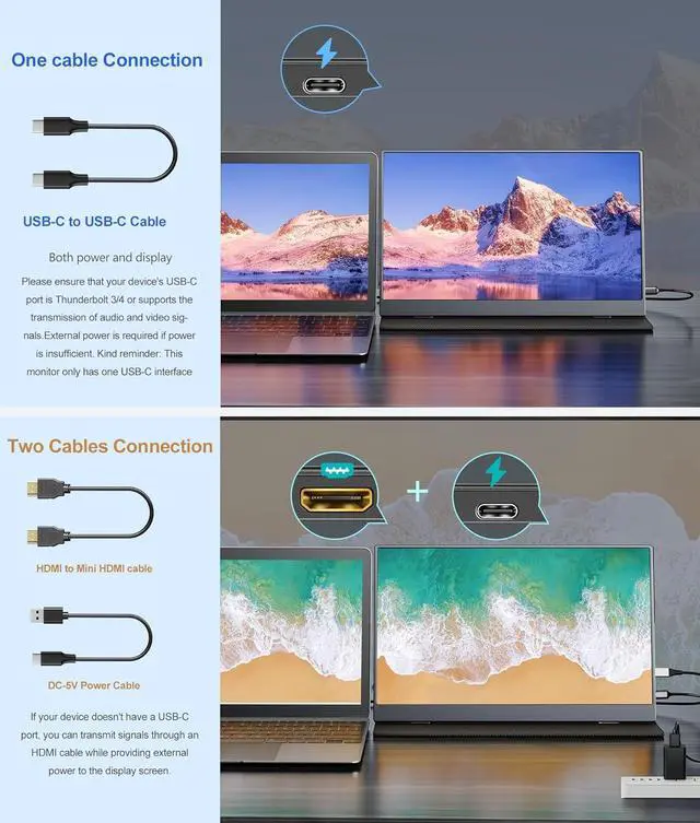 Alt view image 2 of 7 - NEWSOUL Portable Monitor 15.6'' 1080P 2000:1 400nits FHD Plug&Play Travel Laptop Monitor, USB-C HDR Portable Second Computer Display w/Smart Cover for PC Phone Mac Xbox PS4/5 Switch