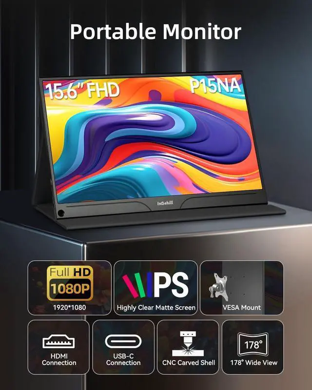 Alt view image 2 of 7 - UPERFECT Portable Monitor for Laptop and Mini PC,15.6-inch 1080P Matt A+ Screen with USB Type-C and HDMI