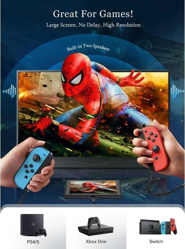 Alt view image 5 of 7 - Portable Monitor Zero Frame, 15.6" Ultra Slim 1080P FHD 100% sRGB Display IPS Monitor, Plug&Play Second External Monitor for Laptop PC Phone Mac Xbox PS5