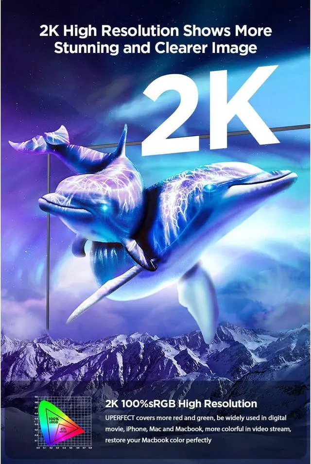 Alt view image 2 of 7 - Portable Monitor 2K 16" Frameless, UPERFECT 500 Nits Brightness 10 Bit Portable Display Screen, IPS HDR FreeSync Eyecare USB C Gaming Monitor 2560X1600 W/ VESA, 1200:1 16:10 Ultra-Wide & Lightweight