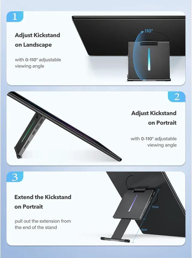 Alt view image 3 of 7 - Portable Monitor 17.3" Freestanding, UPERFECT 1080P FHD HDR IPS Laptop Screen W/ Standard HDMI/ USB 3.0 OTG/ Type C, Second External Computer Display Built-in Speaker/Ambient Light