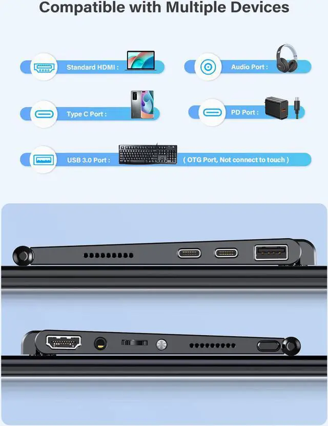 Alt view image 5 of 7 - Portable Monitor 17.3" Freestanding, UPERFECT 1080P FHD HDR IPS Laptop Screen W/ Standard HDMI/ USB 3.0 OTG/ Type C, Second External Computer Display Built-in Speaker/Ambient Light