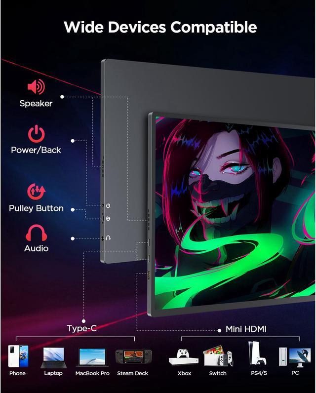Alt view image 3 of 7 - UPERFECT 16" Portable Monitor 2K 144HZ HDR FreeSync Portable Gaming Monitor For Laptop, PS5, Xbox, Switch