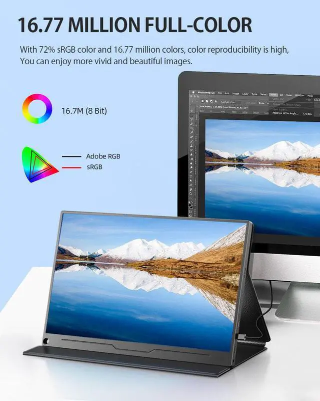Alt view image 4 of 6 - Travel Monitor 13.3", UPERFECT 1080P Portable Monitor for Laptop W/ Standard HDMI USB-C Mini DP