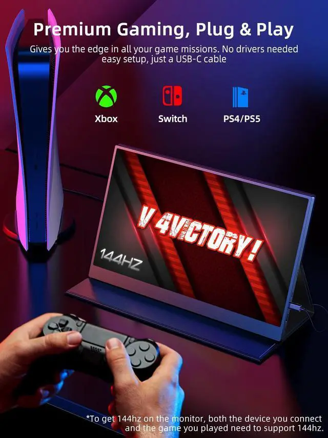 Alt view image 7 of 7 - UPERFECT 17.3 Inch 144Hz Portable Gaming Monitor, AMD FreeSync Premium Eye Care Monitor, FHD 1080P HDR IPS Laptop Computer Monitor, HDMI USB C External Screen for Esports Xbox Switch PS5