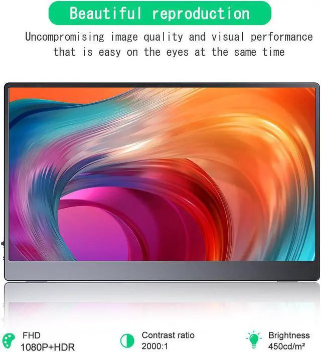 Alt view image 2 of 7 - 13.3" Portable Monitor FHD Gaming Monitor for PS/Xbox Travel Screen 1080P 100%sRGB 450 Nits 2000:1 Ratio