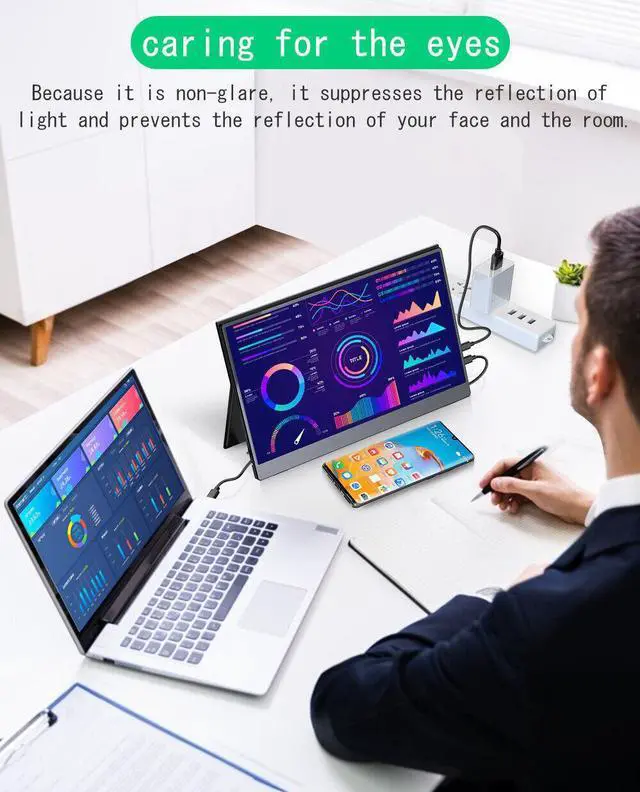 Alt view image 6 of 7 - 13.3" Portable Monitor FHD Gaming Monitor for PS/Xbox Travel Screen 1080P 100%sRGB 450 Nits 2000:1 Ratio