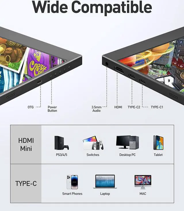 Alt view image 6 of 7 - Portable Monitor 144hz 17.3 inch 100% sRGB FHD HDR IPS 1920x1080 VESA Ultra-Slim Screen Dual Speakers with Type-C Mini HDMI for Laptop Phone PC Switch ps5 Xbox MacBook Mac