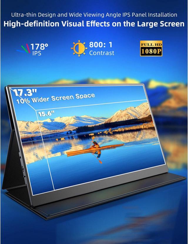 Alt view image 2 of 7 - 17.3" Portable Monitor 1920*1080 Second Screen HDMI Display For Laptop Mac Pro Xbox PS5