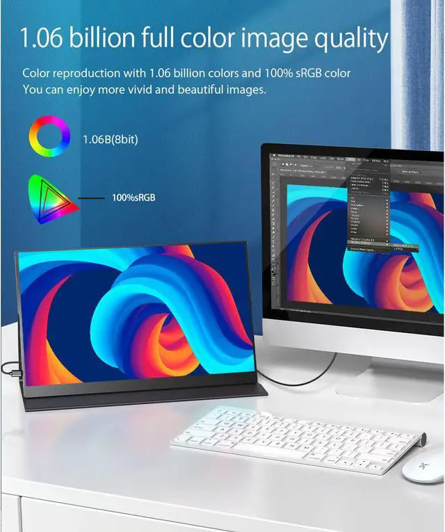 Alt view image 4 of 7 - UPERFECT Portable Monitor 2K, 16" Laptop External Monitor W/ USB-C HDMI, 500 Nits Brightness, 16:10 Ratio