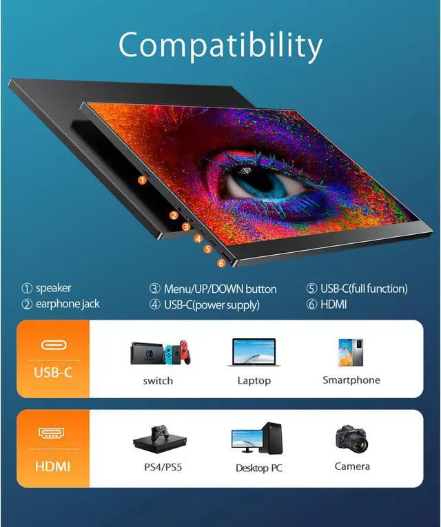 Alt view image 5 of 7 - UPERFECT Portable Monitor 2K, 16" Laptop External Monitor W/ USB-C HDMI, 500 Nits Brightness, 16:10 Ratio
