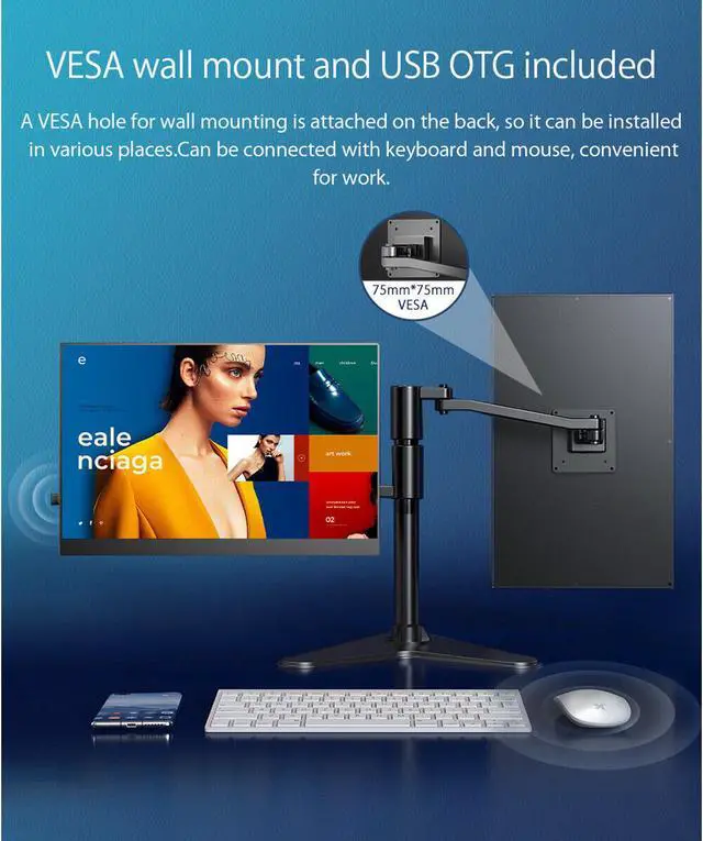Alt view image 7 of 7 - UPERFECT Portable Monitor 2K, 16" Laptop External Monitor W/ USB-C HDMI, 500 Nits Brightness, 16:10 Ratio