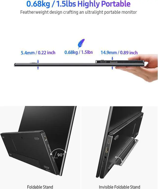 Alt view image 5 of 7 - UPERFECT 14 Inch Thin Portable FHD Monitor Usb Type C Hdmi For Laptop Phone Xbox Switch And PS4 LCD Screen Gaming Display