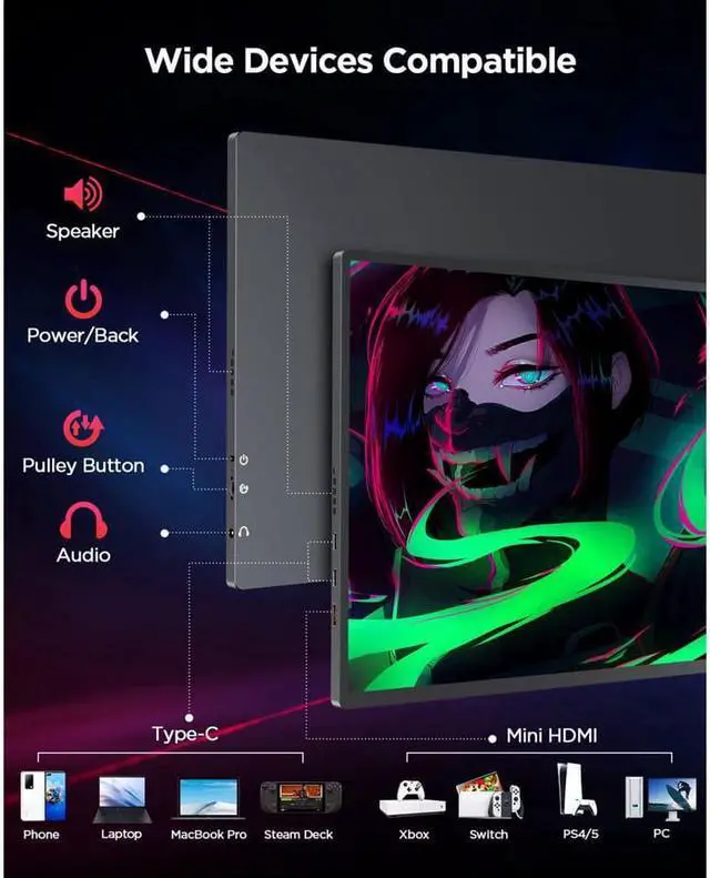 Alt view image 3 of 7 - UPERFECT Portable Monitor For Laptop 16" 2K 144HZ FreeSync Portable Gaming Monitor HDR | Regularly $169.99, on sale for a limited time at a low price, for PS5, Xbox, Switch