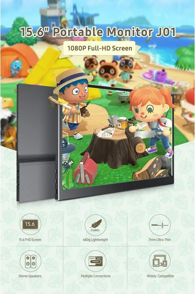 Alt view image 2 of 7 - 15" Portable Monitor 1920*1080 LCD Exended Screen 100% sRGB HDMI USB C