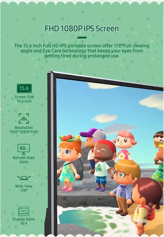 Alt view image 3 of 7 - 15" Portable Monitor 1920*1080 LCD Exended Screen 100% sRGB HDMI USB C