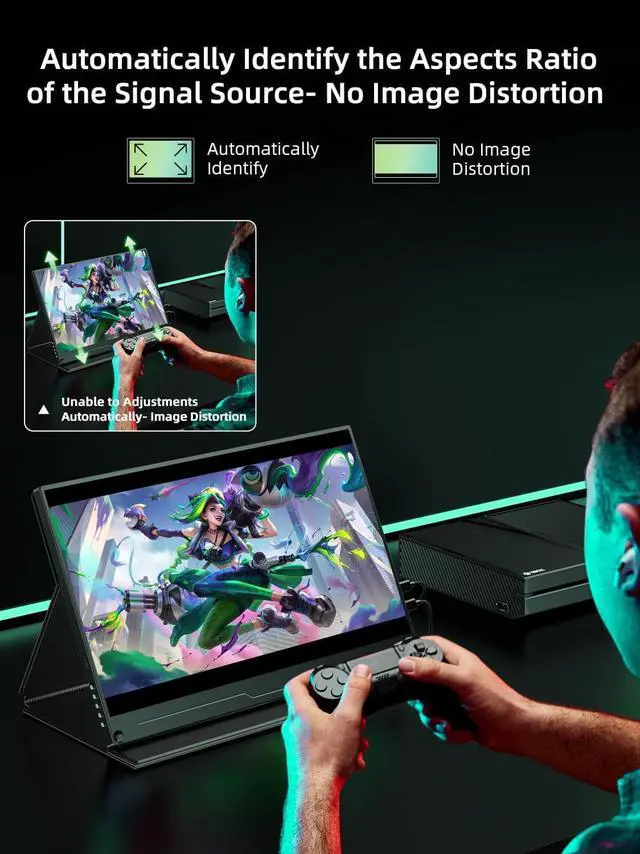 Alt view image 2 of 7 - UPERFECT 2K 16 Inch Portable Monitor , 500 Nits 1500:1 Adjustable Aspect Ratio16:10/16:9 Metal Frameless Laptop Monitor with VESA, HDR USB-C HDMI External Second Screen for Mac Phone PS4/5 Xbox Switch