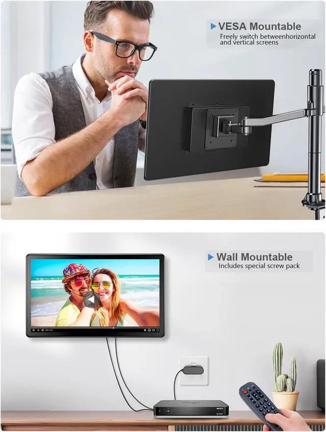 Alt view image 5 of 7 - Portable Touchscreen Monitor 15.6" 1080P W/ VESA HDMI VGA DVI Industrial Input 2000:1 Contrast Ratio IPS Touch Display