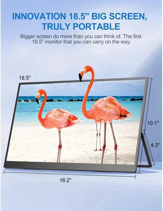 Alt view image 6 of 7 - Portable Monitor 18.5 inch 1080P FHD, Ultra-Slim & Frameless FreeSync IPS HDR Gaming Display HDMI USB C External Screen, VESA & Freestanding Laptop Computer Monitor
