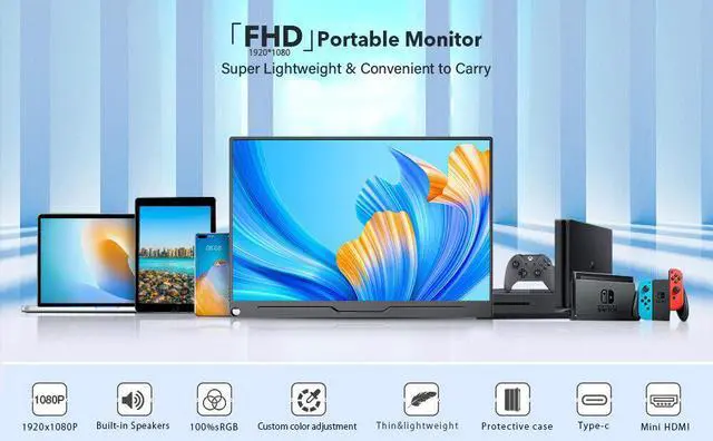 Alt view image 7 of 7 - UPERFECT 13.3 Inch Portable Monitor, 1080 FHD Ultra-thin External Monitor, IPS Screen with HDMI Type C, OTG, Eye Care Gaming Screen for PS3 PS4 Xbox Laptop Phone PC Mac
