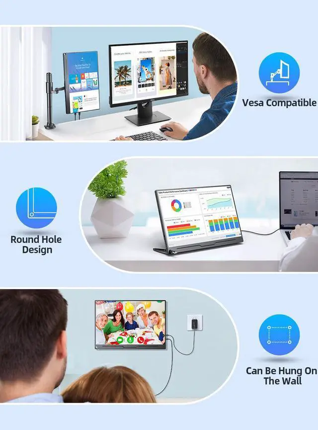 Alt view image 3 of 7 - UPERFECT 13.3 Inch Portable Monitor, 1080 FHD Ultra-thin External Monitor, IPS Screen with HDMI Type C, OTG, Eye Care Gaming Screen for PS3 PS4 Xbox Laptop Phone PC Mac