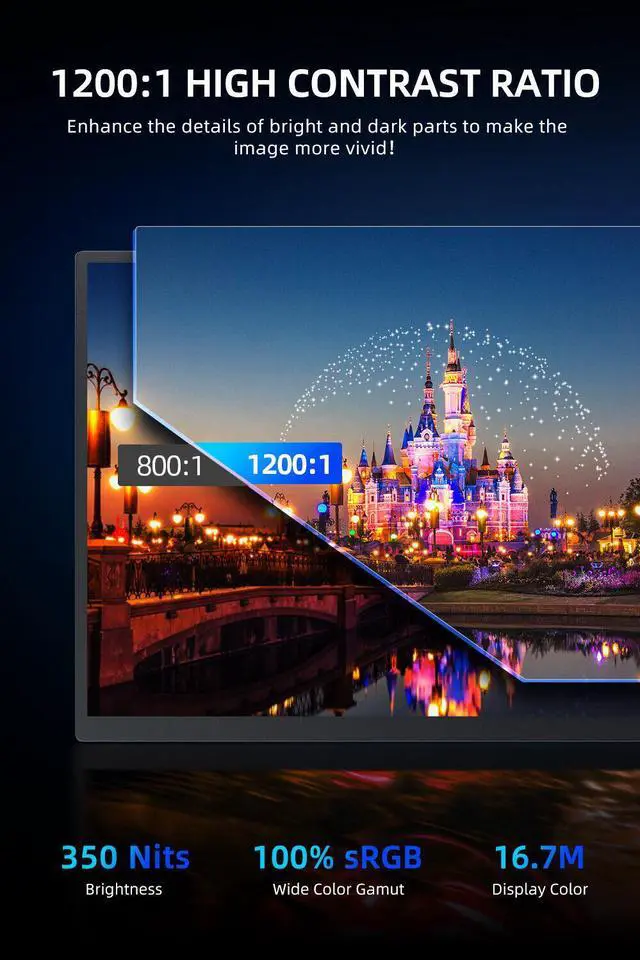 Alt view image 3 of 7 - UPERFECT 18.5" 1080P Portable Monitor VESA & Speakers, Frameless IPS HDR Gaming Monitor