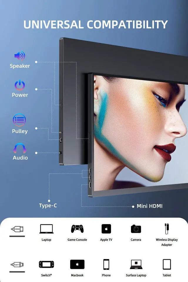 Alt view image 7 of 7 - UPERFECT 18.5" 1080P Portable Monitor VESA & Speakers, Frameless IPS HDR Gaming Monitor