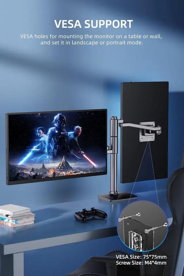 Alt view image 6 of 7 - UPERFECT 18.5" 1080P Portable Monitor VESA & Speakers, Frameless IPS HDR Gaming Monitor