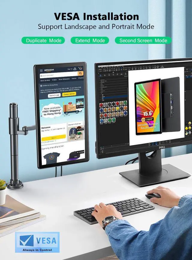 Alt view image 7 of 7 - Touchscreen Portable Monitor 15.6'' HDR 1080P IPS Raspberry Pi VESA HDMI VGA DVI