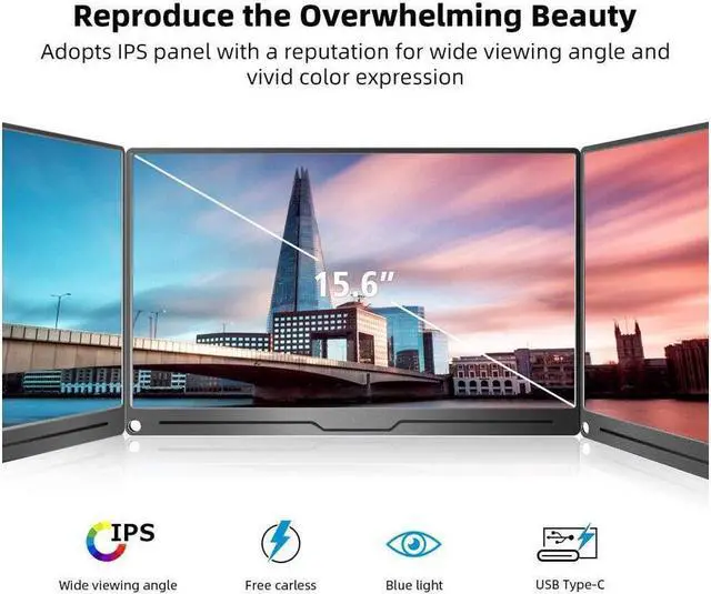Alt view image 2 of 7 - UPERFECT 15.6 Inch USB-C Portable Monitor 1920x1080 Display For Raspberry Pi 3 4