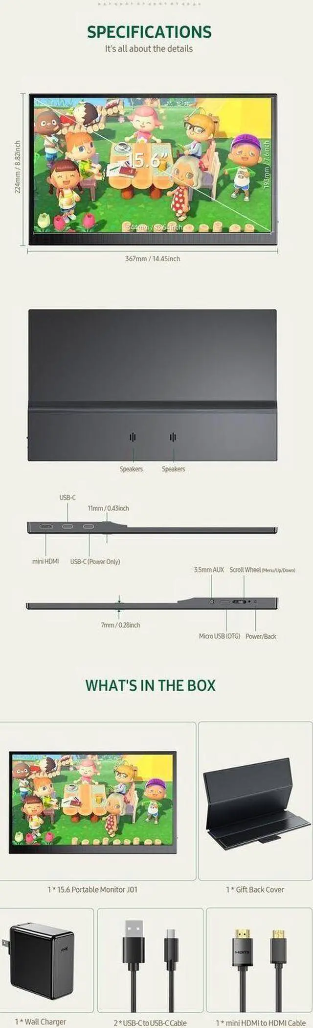 Alt view image 7 of 7 - UPERFECT 15.6"-1080P-Gaming-Monitor Full HD for Xbox Switches PS4