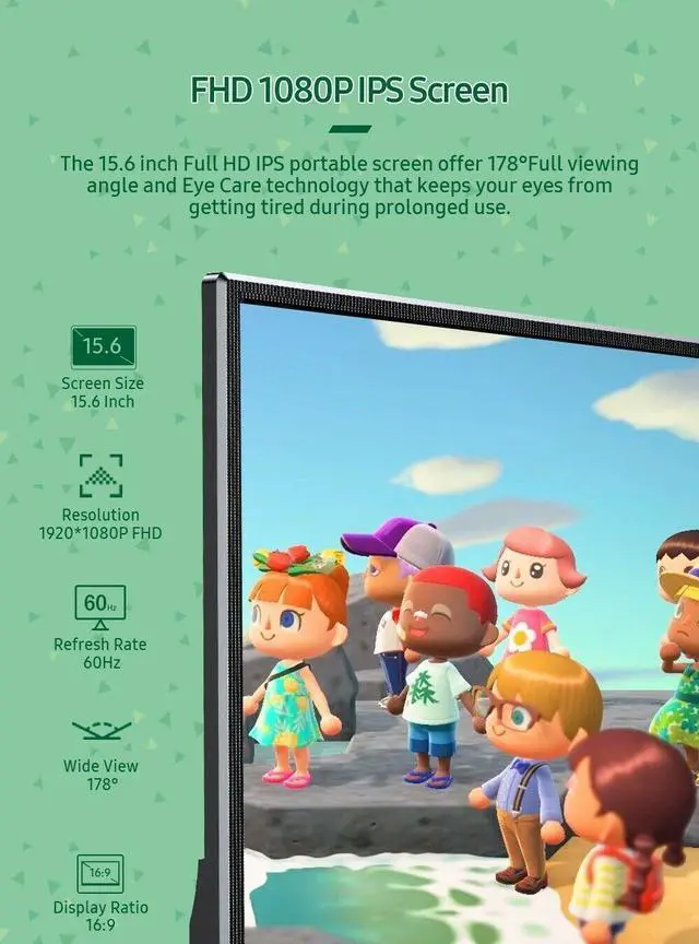 Alt view image 3 of 7 - UPERFECT 15.6"-1080P-Gaming-Monitor Full HD for Xbox Switches PS4