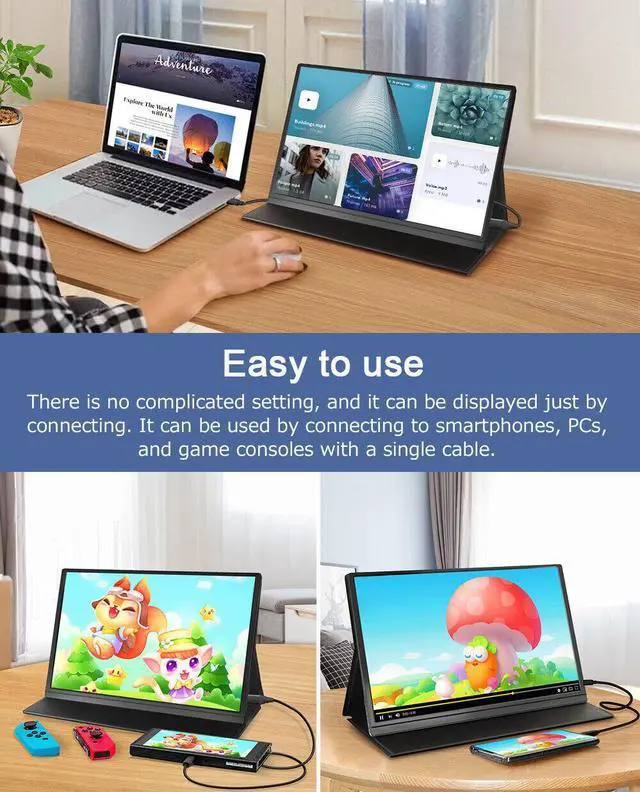 Alt view image 7 of 7 - UPERFECT Portable Monitor 15.6'' 1080P FHD Laptop Monitor USB C Gaming Monitor