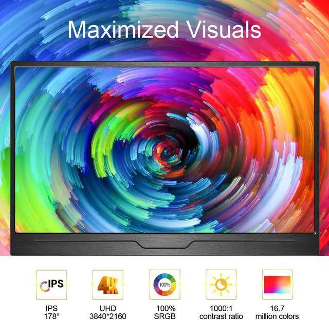 Alt view image 2 of 7 - UPERFECT 15.6" Portable Monitor 4K UHD Screen HDMI USB C For Xbox PS 5 Switch