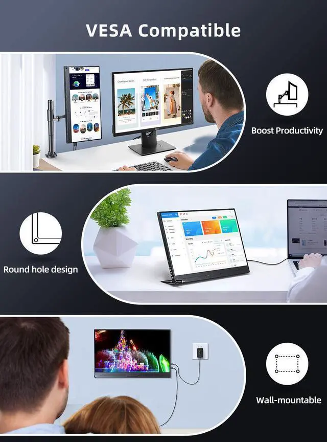 Alt view image 6 of 7 - UPERFECT 17.3" 2K Monitor Built-in Speakers USB C HDMI 100% sRGB Switch Display