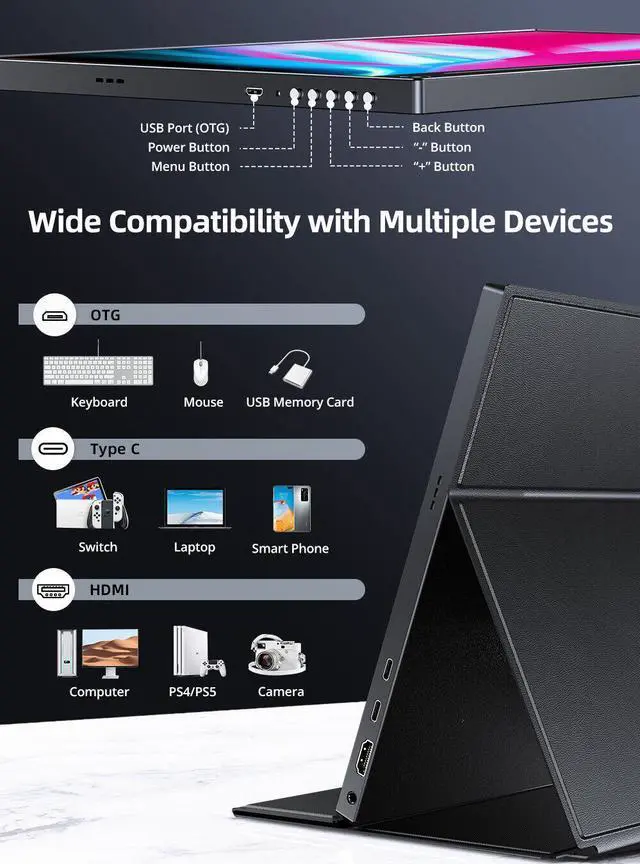 Alt view image 7 of 7 - UPERFECT 17.3" 2K Monitor Built-in Speakers USB C HDMI 100% sRGB Switch Display